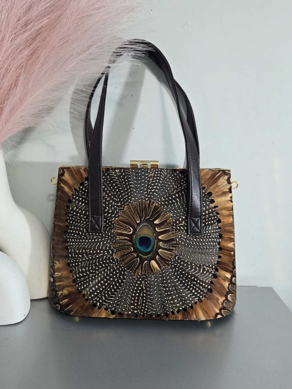 Vintage 90s Comeco Peacock & Feather Handbag | Retro 1960s Style
